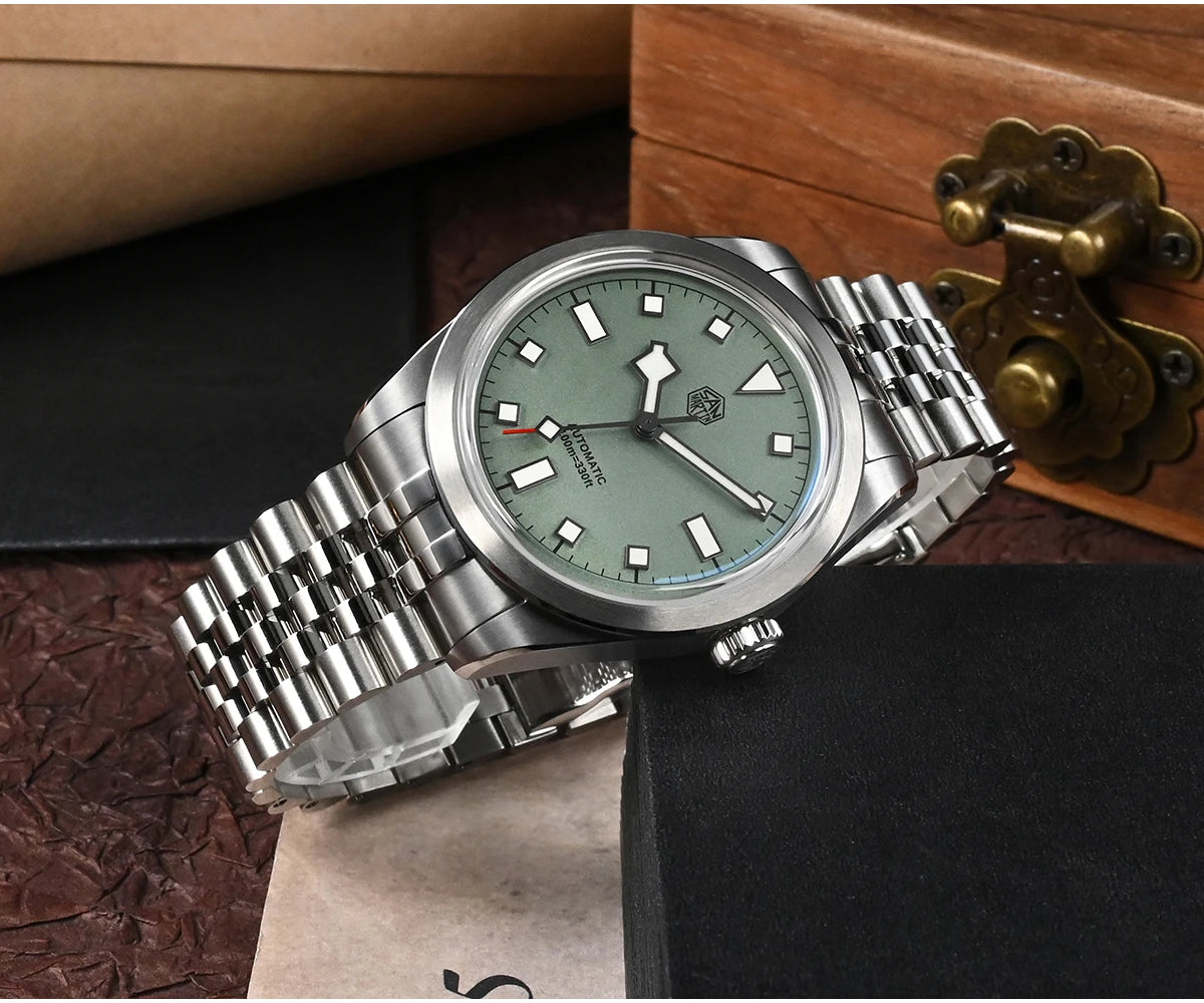 San Martin 38mm Men's Sport Watch Fashion Luxury Explore Climbing Automatic Mechanical Sapphire Waterproof 5 Links Bracelet BGW-9