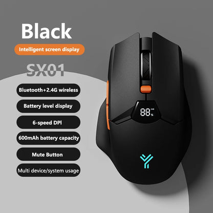 Rato Gaming Sem Fios Warvank SX01 com Ecrã Inteligente, Ajuste DPI de 6 Velocidades, Bateria Recarregável de 600mAh e Bluetooth Silencioso para Escritório
