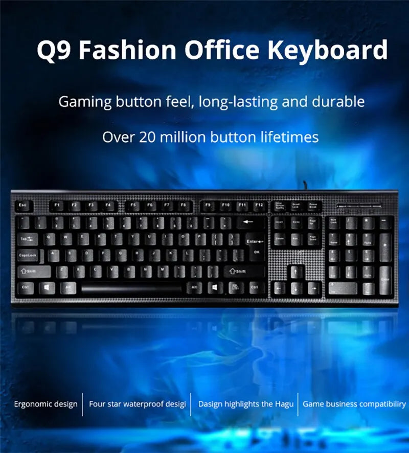 Q9 Einzelne Tastatur, USB-Square-Mouth-Anschluss, für Business, Büro und Zuhause, PS2-Rundanschluss, kabelgebunden, für Desktop-Computer