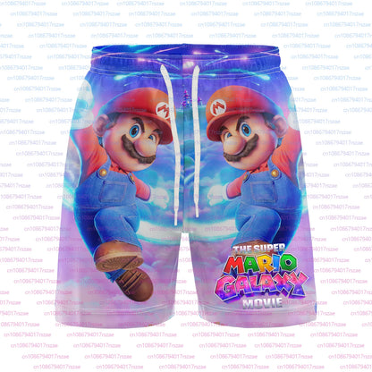 Super Mario Galaxy Cartoon 3D Print Mens Beach Shorts Summer Family Kid Breathable Casual Shorts Quick Drying Loose Shorts Pants