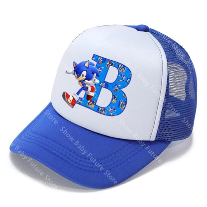 Cartoon Letters A-Z Sonics Boys Girls Baseball Caps Adult Outdoor Sports Breathable Mesh Hat Cute Anime Sunbonnet Birthday Gifts