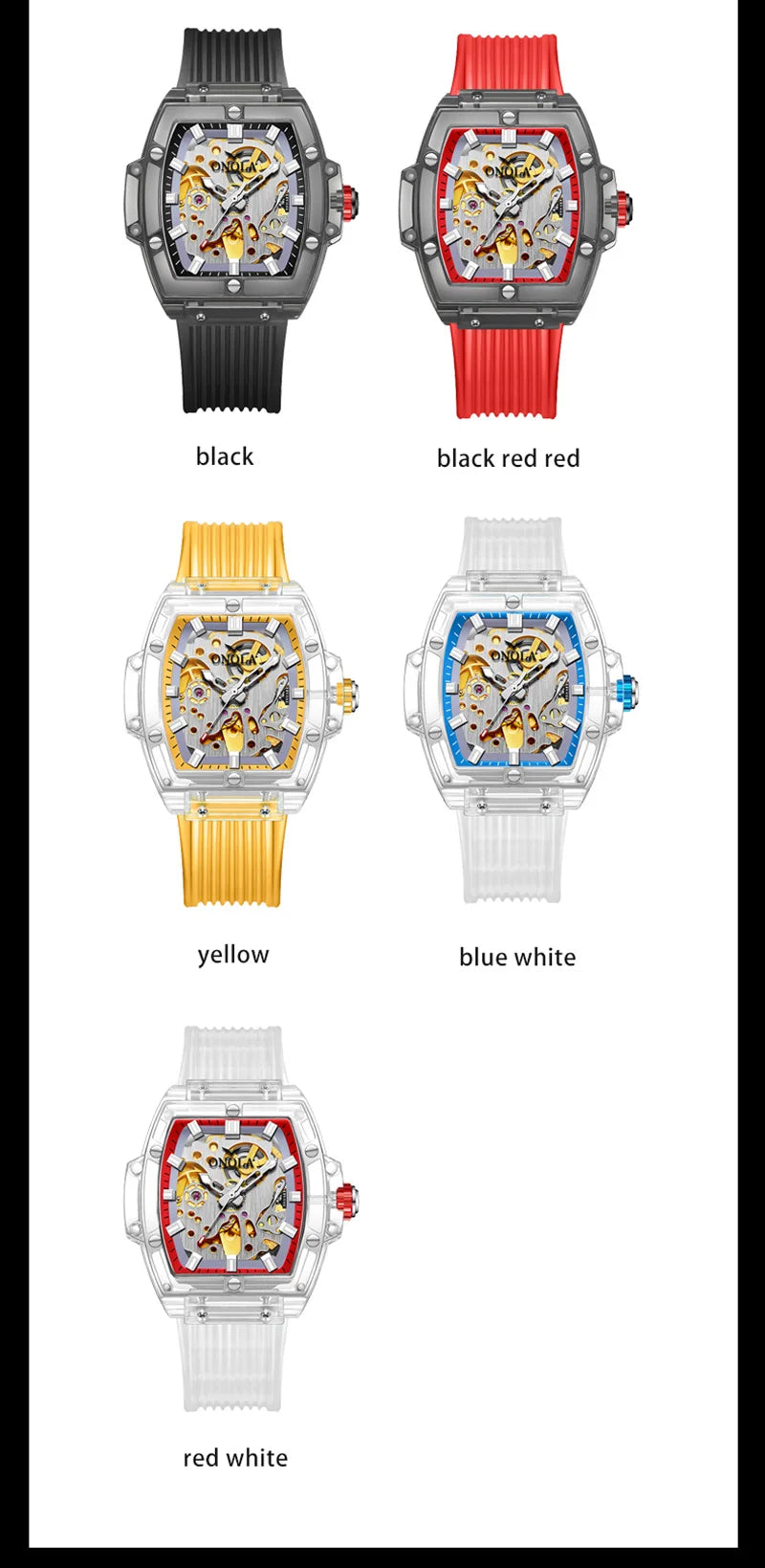 Luxury men's watch onola plastic transparent hollow full automatic mechanical watches men waterproof clock