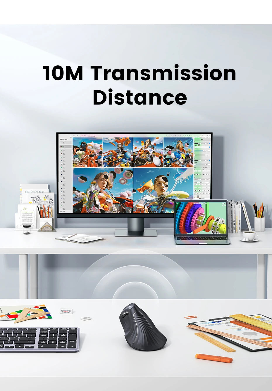 Mouse wireless Bluetooth 5.0 2.4G ergonomico 4000DPI con 6 pulsanti silenziosi per MacBook, tablet, laptop e computer PC