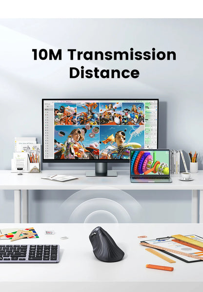 Mouse wireless Bluetooth 5.0 2.4G ergonomico 4000DPI con 6 pulsanti silenziosi per MacBook, tablet, laptop e computer PC