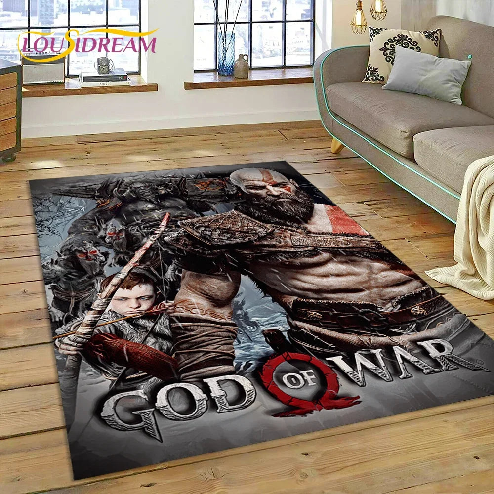 God of War Games Kratos Cartoon 3D Rug Carpet for Living Room Bedroom Home Decor,Floor Mat Non-slip Decoration for Sofa Doormat
