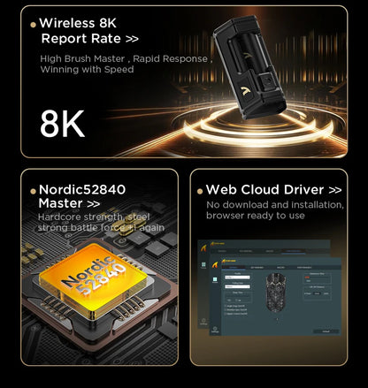 ATTACK SHARK R5 ULTRA Kabellose Gaming-Maus – 8K Polling, PAW3950MAX-Sensor, 42,000 DPI, ultraleicht aus Carbonfaser für Pro-Esport