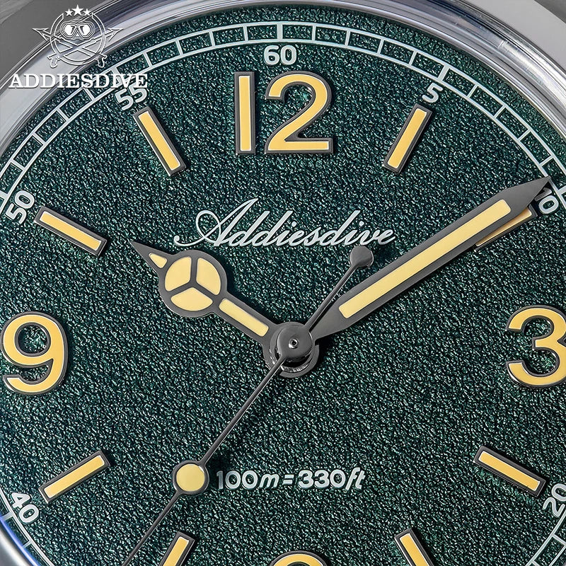 Relógio para homem ADDIESDIVE 36mm em destaque AD2518 com vidro espelhado convexo, aço inoxidável 316L, Reloj Hombre, 100m à prova de água, quartzo