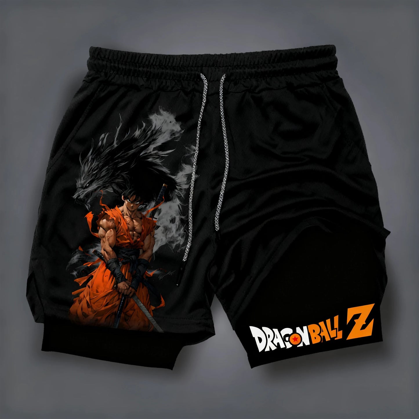 Dragon Ball Wukong Printed Double Layer Shorts for Men, Elastic Drawstring, Spring/Summer Breathable Sports and Fitness Shorts