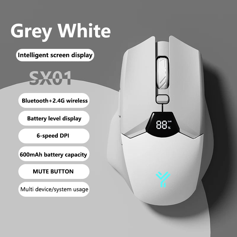 Rato Gaming Sem Fios Warvank SX01 com Ecrã Inteligente, Ajuste DPI de 6 Velocidades, Bateria Recarregável de 600mAh e Bluetooth Silencioso para Escritório