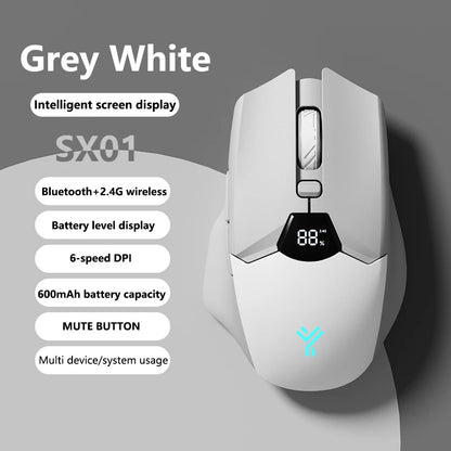 Rato Gaming Sem Fios Warvank SX01 com Ecrã Inteligente, Ajuste DPI de 6 Velocidades, Bateria Recarregável de 600mAh e Bluetooth Silencioso para Escritório