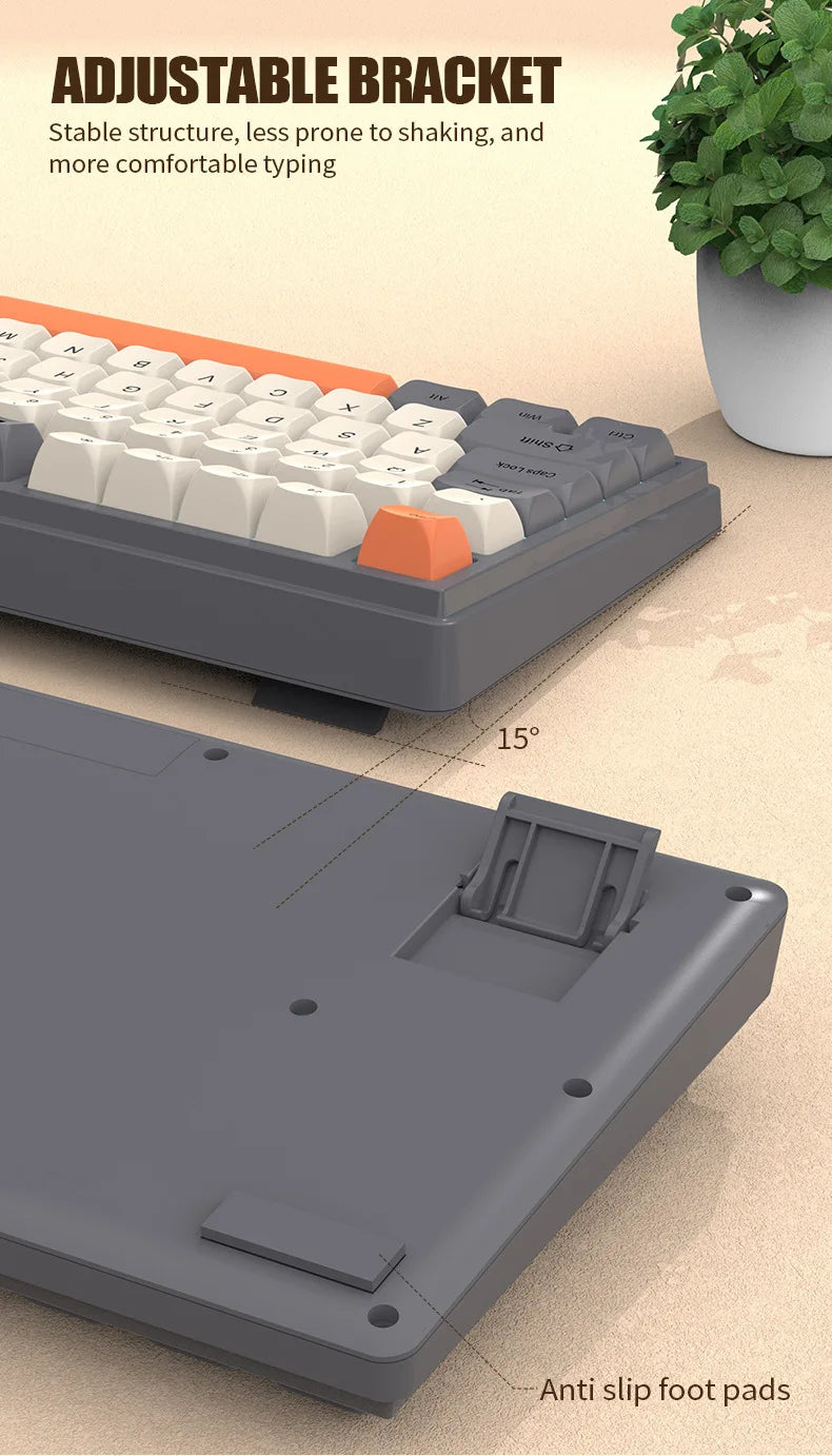 Teclado Gaming K81 com 81 Teclas, Layout 80%, Espanhol, Russo, Coreano e Árabe, USB com Fio, Luz RGB, Botão de Volume, Ergonómico