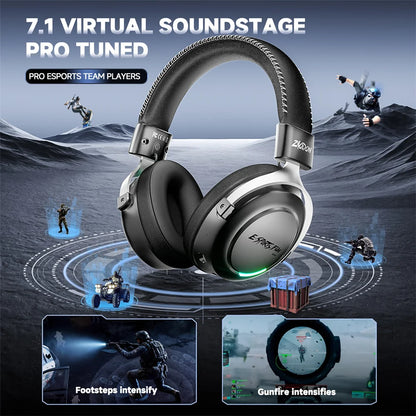 HaaYot Professional Wireless Gaming Bluetooth 6.0 Headset, 7.1 Virtual Surround Sound, Low Latency 15ms for PC, PS5, Mobile, Switch