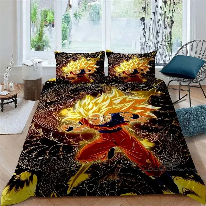 Cartoon/Anime Son Goku Dragon Ball Themed Printed Bedding Set: This soft and comfortable set includes a duvet cover and pillowca