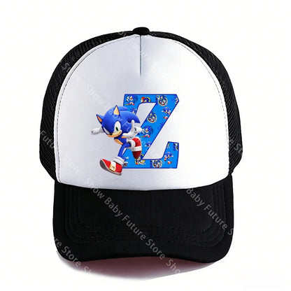 Summer Black Baseball Caps for Adult Cartoon Letters Sonics Boys Girls Outdoor Sports Breathable Mesh Hat Cute Anime Sunbonnet
