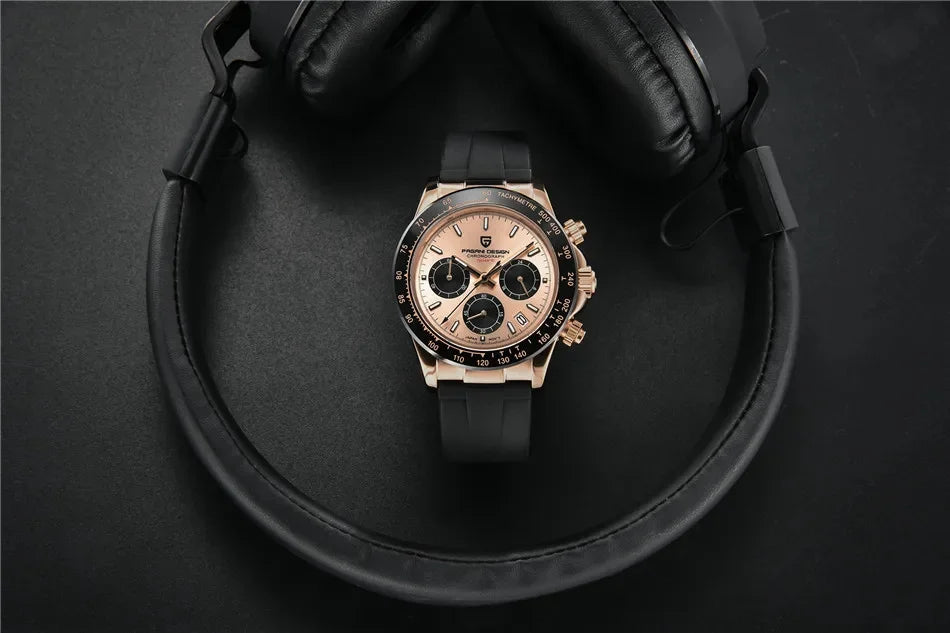 Novo Original PAGANI DESIGN PD-1664 Relógio de Pulso de Luxo para Homem, Movimento de Quartzo Japonês VK63, Safira, Cronógrafo Resistente à Água, Dourado