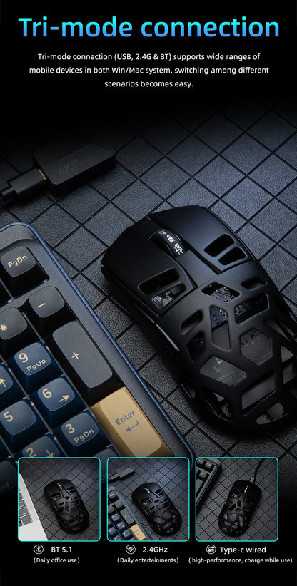 Rato Gaming Sem Fios DAREU Al-mg Tri-mode 8Khz PBT Quick Charge PAW3950 30000 DPI Leve para PC Gamer
