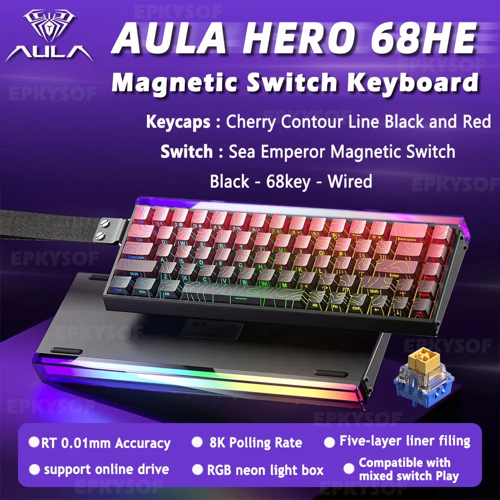 AULA HERO 68HE Magnet-Switch-Tastatur RGB Gaming Mechanische Tastatur Rapid Trigger 8K Return Kabelgebundene Esports Custom-Tastatur