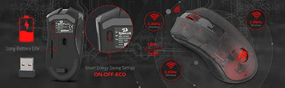Rato sem fios Redragon M652 Optical 2.4G com recetor USB, rato portátil para gaming e escritório, 5 níveis de DPI ajustáveis