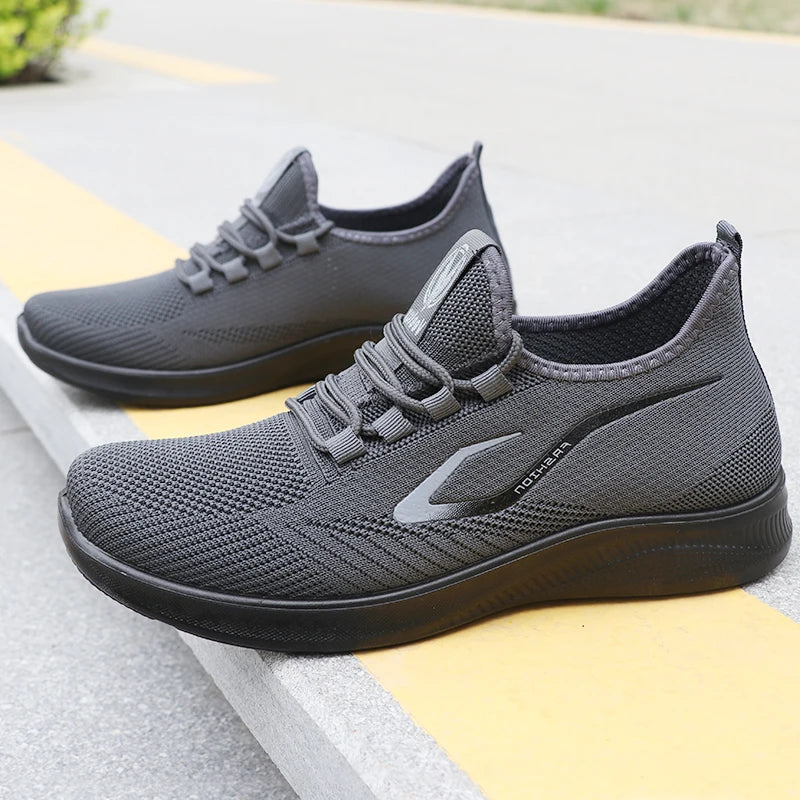 Modische einfarbige gewebte Strick-Laufschuhe für Herren – leicht, atmungsaktiv, rutschfest – perfekte Sportschuhe für Outdoor-Aktivitäten