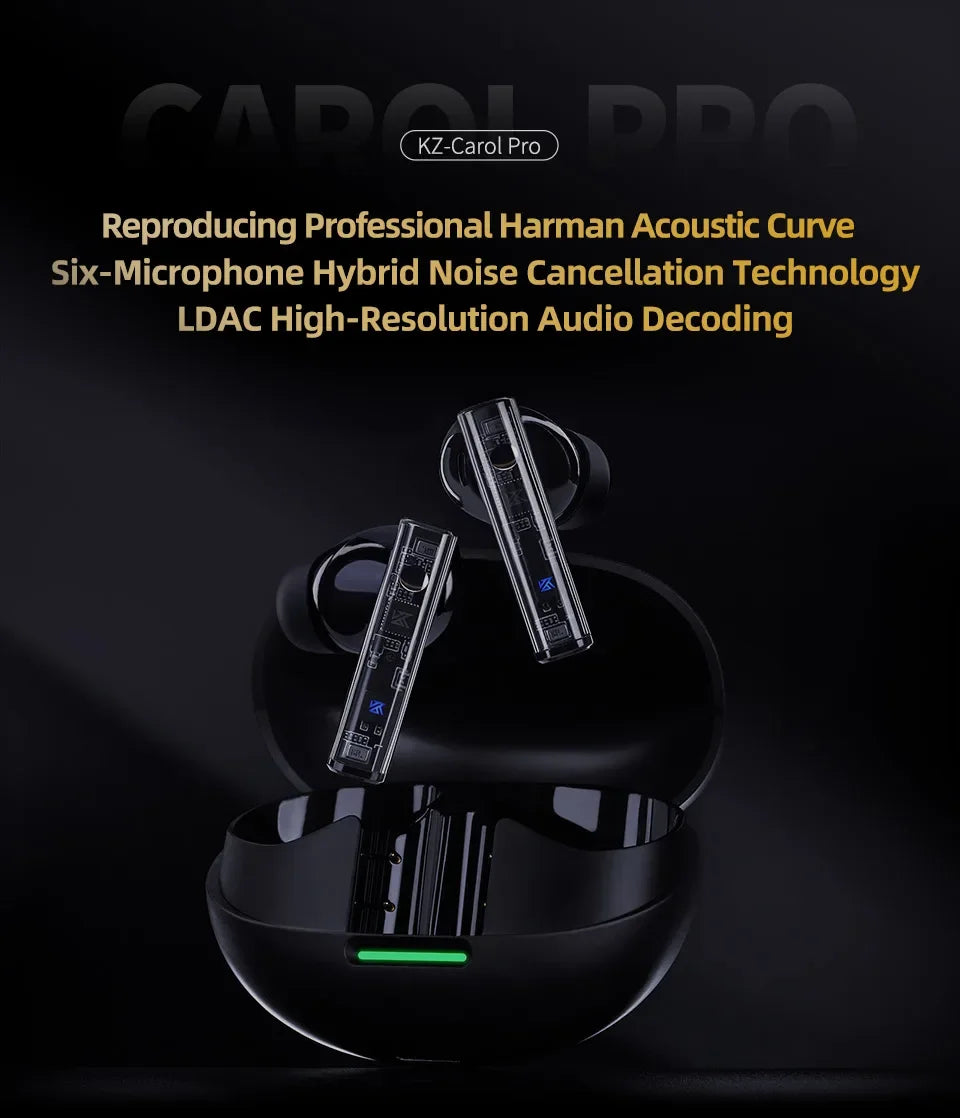 KZ Carol Pro TWS Bluetooth 5.4 Earphone 6 MIC Active Noise Canceling True Wireless In-Ear Earbuds HiFi Game Music Headphone