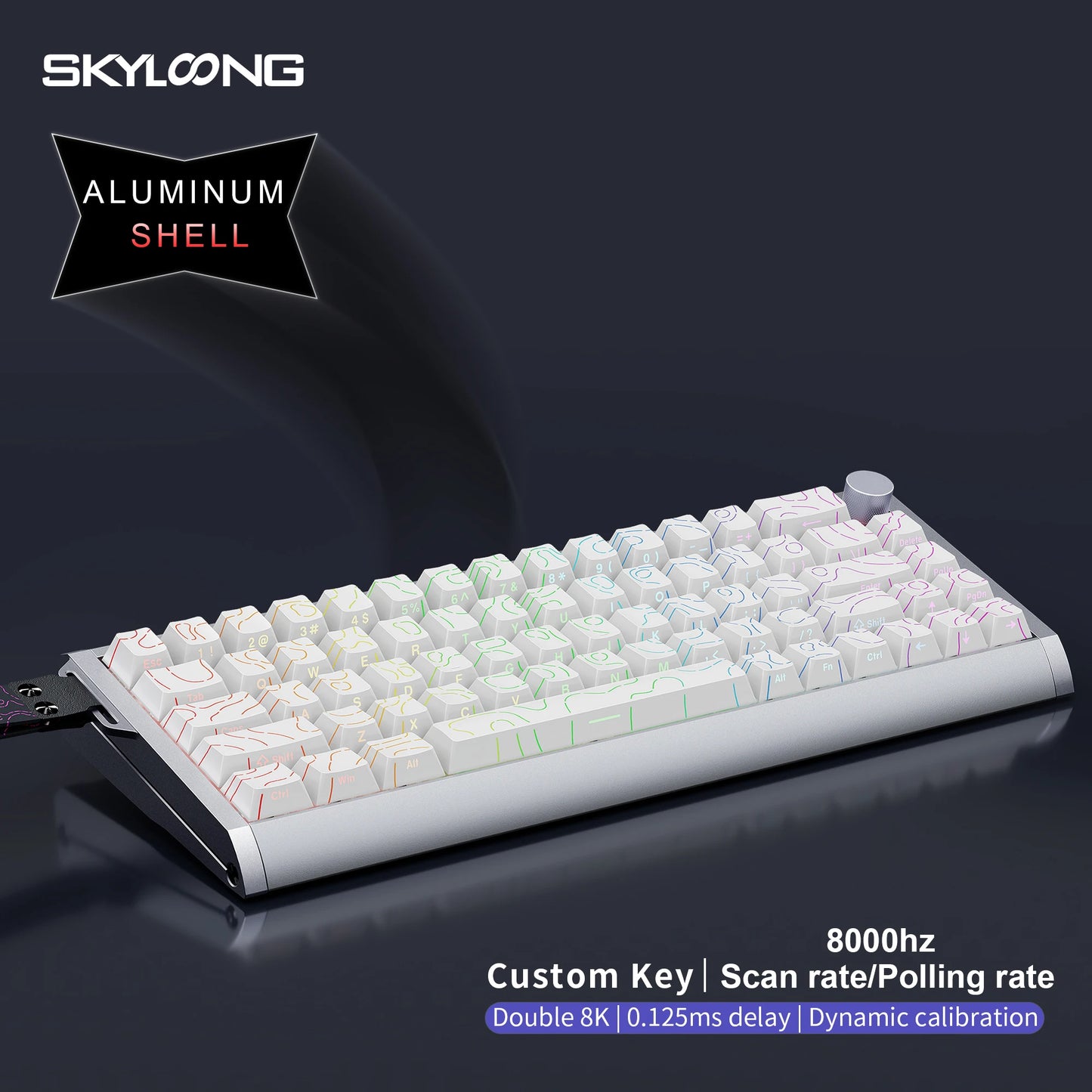 Teclado Magnético SKYLOONG GK61/GK68 HE com Caixa em Alumínio, 8000hz, RT0.01mm, Gatilho Rápido, Teclas PBT, Retroiluminação RGB, Teclado Gaming com Fio