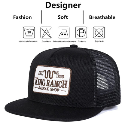 Unisex KING RANCH Embroidery Hip-hop Net Hats Spring Summer Outdoor Adjustable Casual Baseball Caps Sunscreen Hat Sports Cap