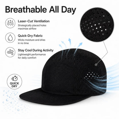 Quick-Dry 5 Panel Running Cap Laser Cut Perforated Breathable Sport Hat Ultra-Lightweight Soft Top Baseball Cap for Men Women
