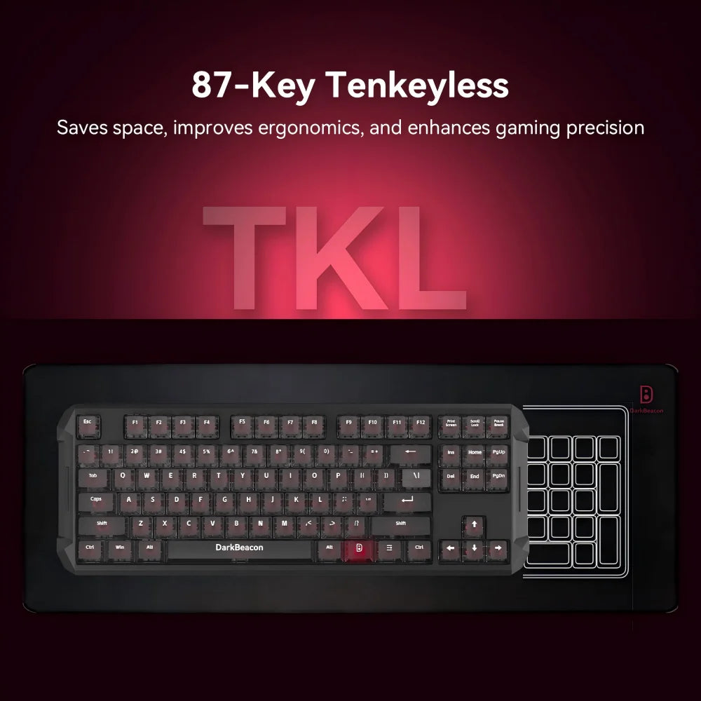 DarKBeacon RGB 87 tasti, tastiera compatta TKL USB cablata, hot-swappable, meccanica silenziosa per Windows, laptop, PC, gaming e lavoro