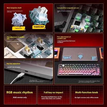 LEOBOG Hi75C Mechanical Keyboard 3Mode/Wired kit Hot Swap With Knob RGB Aluminium Alloy Gasket Hi75C Keyboard Kit PC Custom Gift