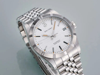 Baltany S4102 Business Men's Automatic Mechanical Wristwatch 36mm Linen Dial Engine Turned Bezel NH35 Luxury Dress Watch