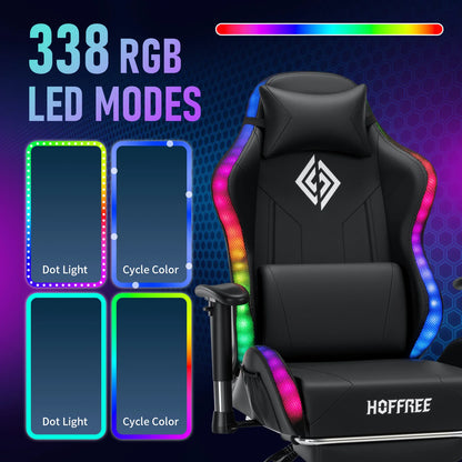 Silla gaming LED para niños de 8-15 años, silla gamer ajustable con iluminación LED, reposapiés y soporte lumbar, silla ergonómica para PC