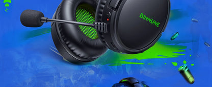Casque de jeu sans fil BINNUNE BW02 avec micro, léger, circum-auriculaire, Bluetooth, faible latence, micro à réduction de bruit