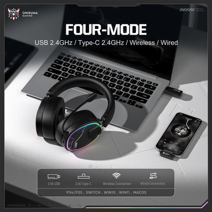 ONIKUMA GT808 Wireless Gaming Headset with 45dB Active Noise Cancelling, Hi-Res Audio, 2.4GHz, Bluetooth 5.3, Wired, 60H Battery for PC, PS5 & Switch