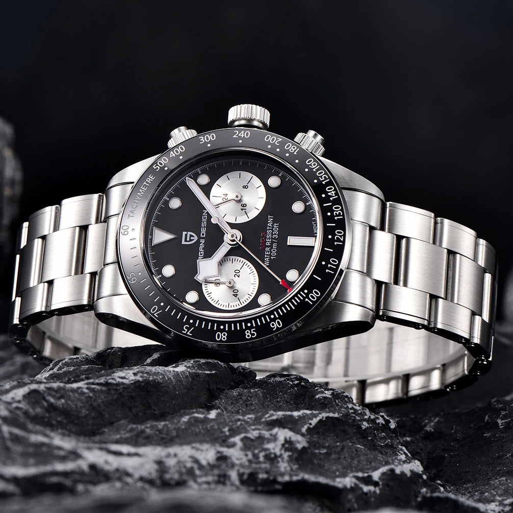 Zegarek męski PAGANI DESIGN „Panda” – luksusowy chronograf kwarcowy, wodoodporny, szkło szafirowe z powłoką antyrefleksyjną, sportowy zegarek z luminescencyjnymi wskaźnikami