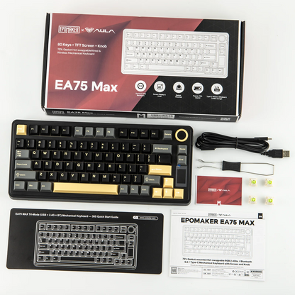 Teclado Mecânico Sem Fios EPOMAKER X AULA EA75 MAX 75% Layout ANSI US Hot-Swap Gasket com Fios/BT/2.4GHz com Ecrã e Botão Rotativo