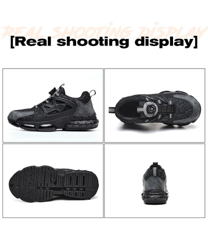 Zapatos de seguridad laboral para hombre talla 47 48 con diseño reflectante, puntera de acero, botón de rotación, zapatillas de trabajo y botas de seguridad protectoras