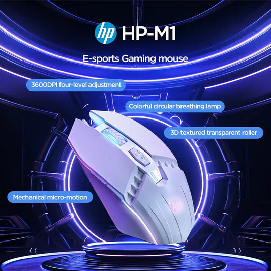 Mouse gaming cablato HP M1 con illuminazione bianca, mouse eSport USB per gaming, ufficio, desktop e laptop