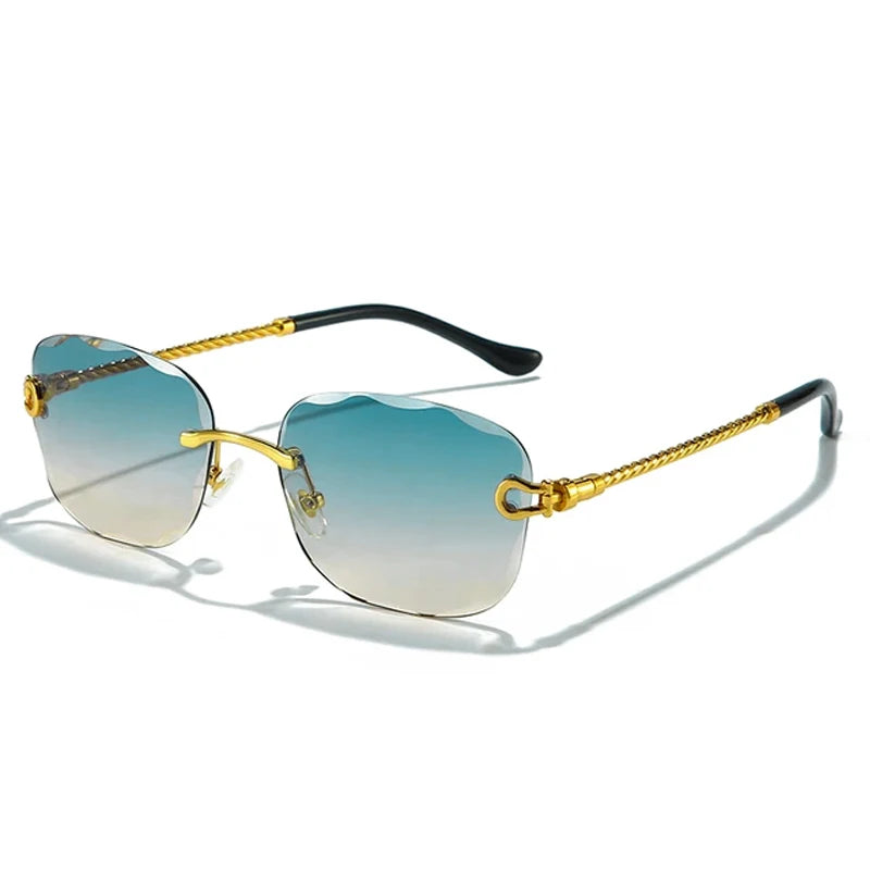 HBK Frameless Metal Sunglasses Men Wave Cutting Sun Glasses for Women Travel Shopping Shades Eyeglass UV400 Summer Style