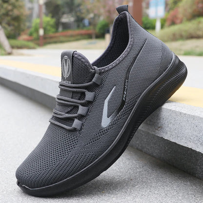 Modische einfarbige gewebte Strick-Laufschuhe für Herren – leicht, atmungsaktiv, rutschfest – perfekte Sportschuhe für Outdoor-Aktivitäten