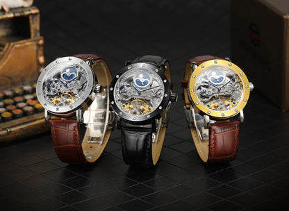 SKROX automatisch mechanisch polshorloge voor heren, skeletmodel met GMT-functie, maanfase en tourbillon – Elegant en origineel luxe horloge uit het topsegment.