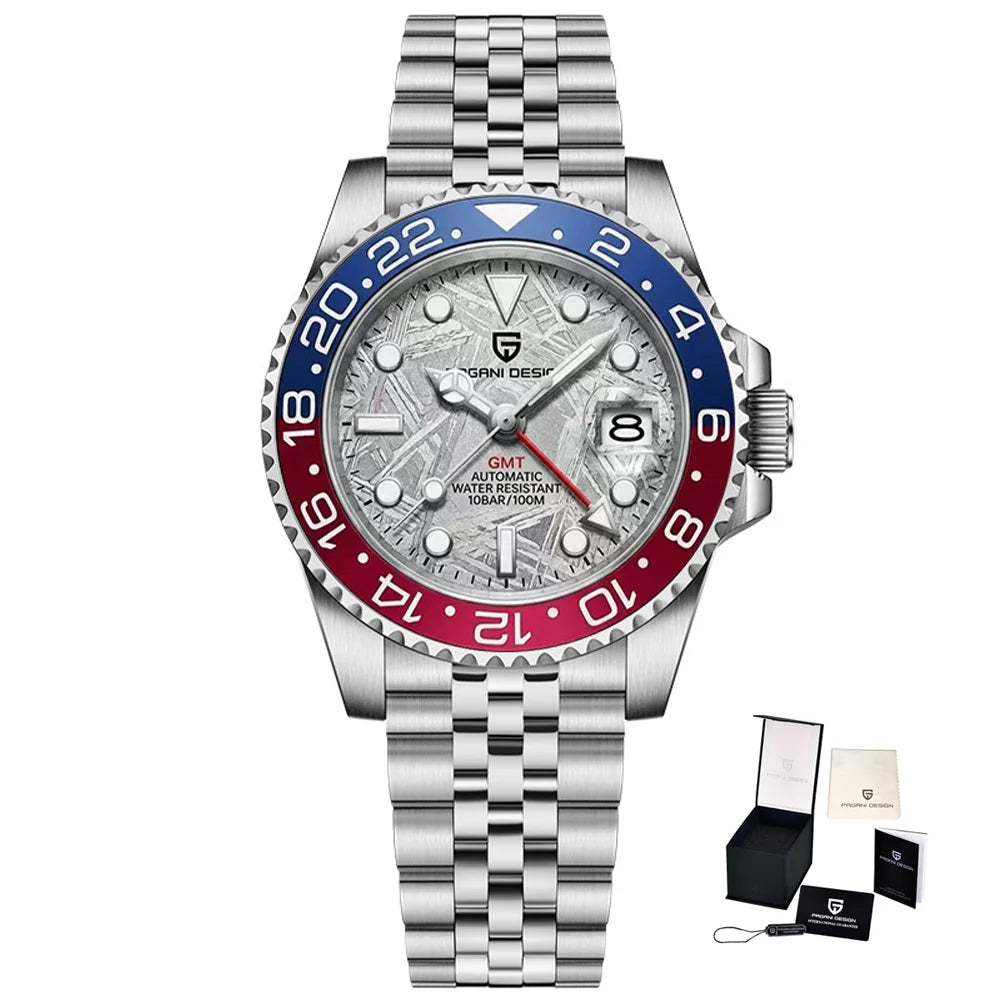 Mechanisch herenhorloge Pagani Design GMT – Luxemodel met saffierglas, roestvrijstalen kast en keramische lunette – Automatisch herenhorloge, zakelijke stijl