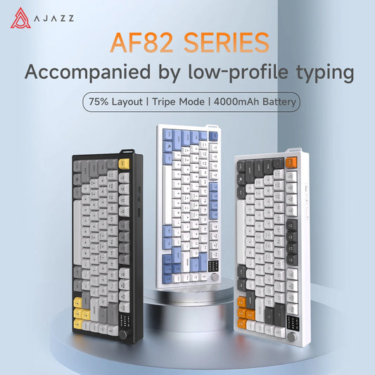 Ajazz AF82 Series 75% Layout Wireless Keyboard with 4000mAh Battery Low Profile Keys Bluetooth Tri-Mode Connectivity RGB