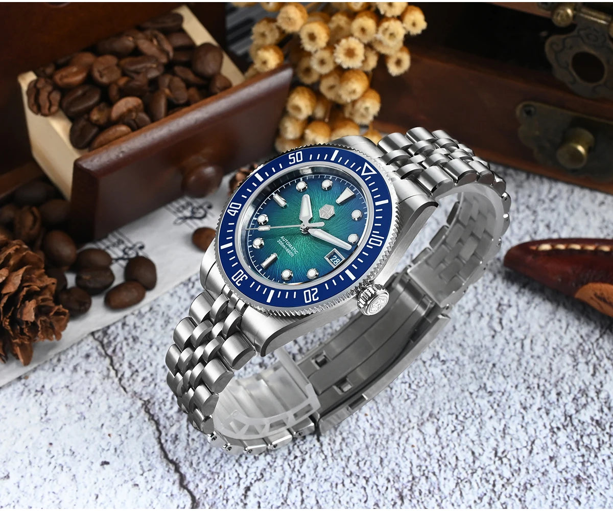 Relógio de mergulho de luxo para homem San Martin 40mm Miyota 9015, mostrador em esmalte sunburst, relógio de pulso mecânico automático, resistente à água 200m, SN0148