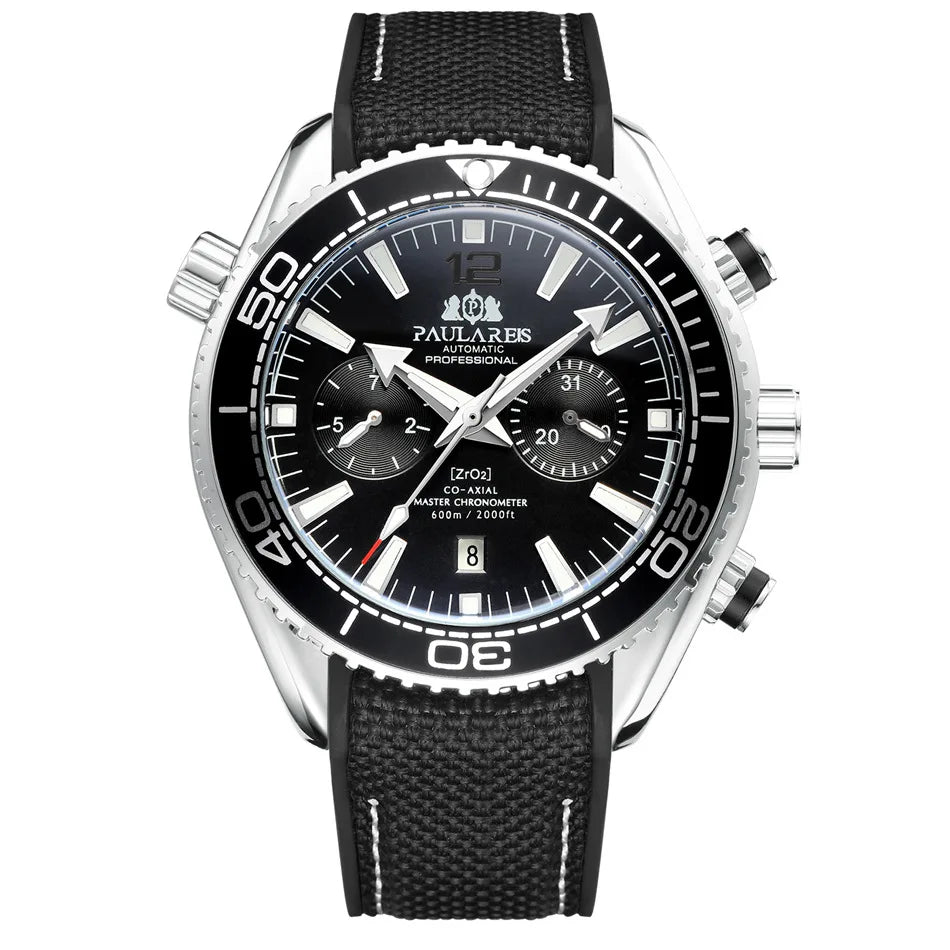PAULAREIS P Reloj mecánico automático de lujo para hombre, cuerda automática, correa de caucho, resistente al agua, luminoso, con fecha, reloj de moda para hombre