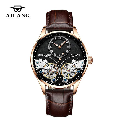 AILANG Brand New Fashion Double Tourbillon Watch for Men Luxury Stainless Steel Waterproof Automatic Mechanical Watches