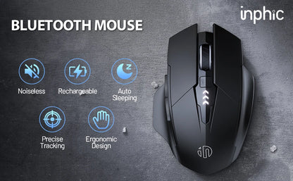 INPHIC A1 Bluetooth Mouse, Rechargeable 2.4G Tri-Mode Optical Mute Wireless Mouse, 1600 DPI for Mac, Laptop, PC, Tablet, Mobile Phone