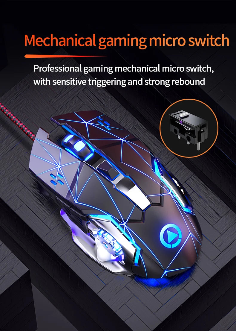 Mouse da gaming cablato USB a 6 pulsanti, retroilluminato, ergonomico, DPI regolabile, ottico, per PC gamer e computer desktop