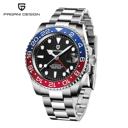 Relógio PAGANI DESIGN 40MM GMT para Homem, Luxo, Safira AR, Mecânico, Luneta em Cerâmica, Automático, 100M à Prova de Água, Relógio para Oferta