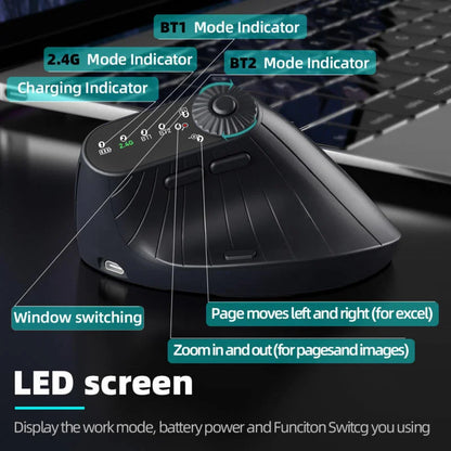 Mouse ergonomico wireless 2.4GHz BT RGB dual mode per laptop, desktop e ufficio, mouse verticale gaming wireless silenzioso