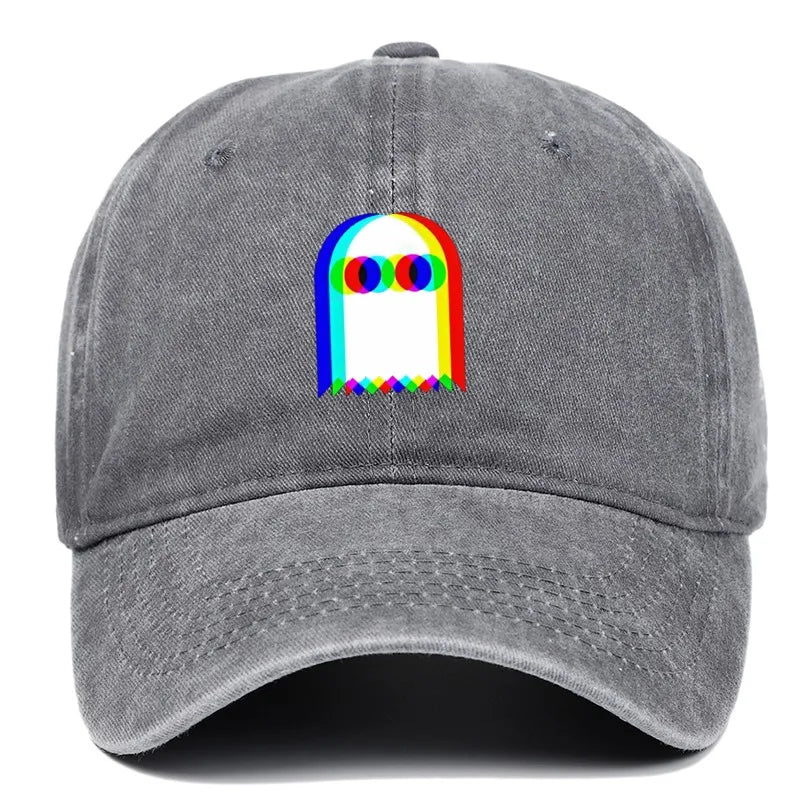 Colorful ghost print baseball cap suitable for daily dressing up and Halloween parties, adjustable outdoor sun protection hat